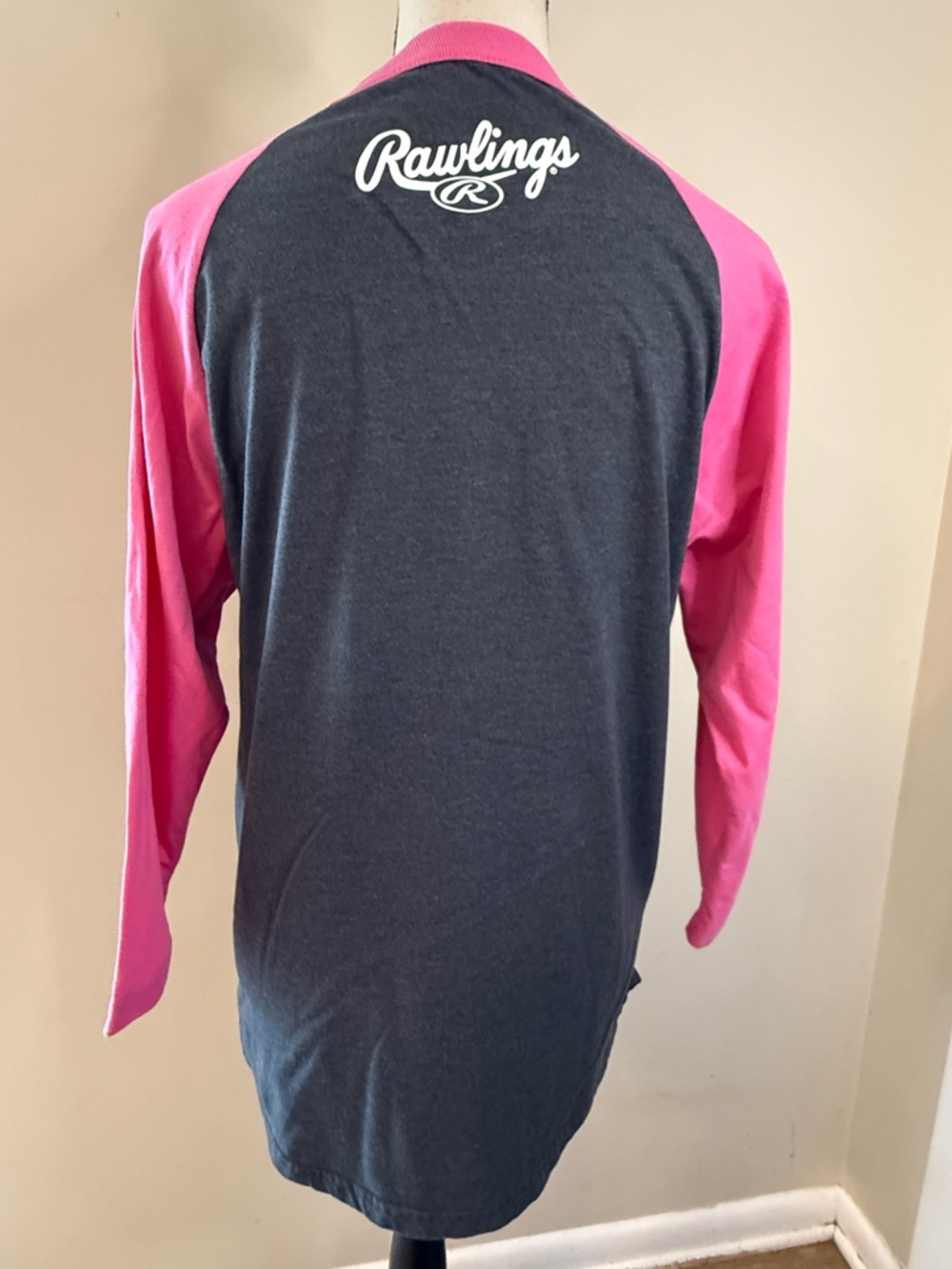 Rawlings baseball tee gray & pink crew neck crop sleeves SZ M - Picture 4 of 11